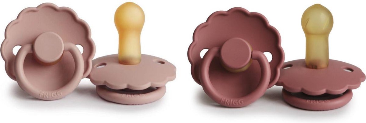 FRIGG Fopspeen Daisy Natuurrubber - Maat 1 (0 - 6 maanden) - Blush en Powder Blush - Set van 2