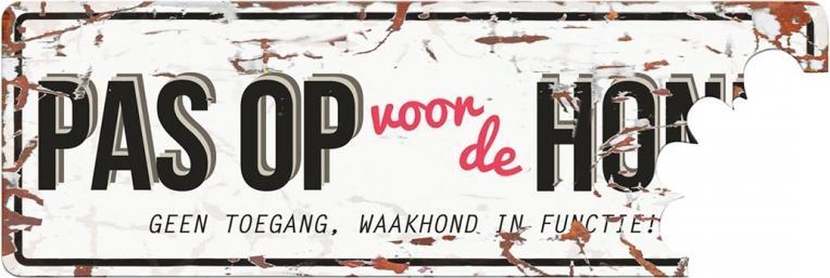 D&D Waakbord / Warning beware of the dog n Wit/rood 40x14cm