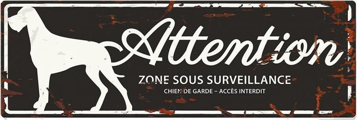 D&D Waakbord / Warning sign danish dog f Zwart 40x14cm