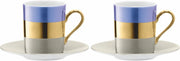 L.S.A. Bangle Koffiekop en Schotel - Porselein - Set van 2 Stuks - Metallic Blauw