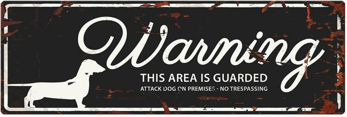 D&D Waakbord / Warning sign dachshund gb Zwart 40x14cm
