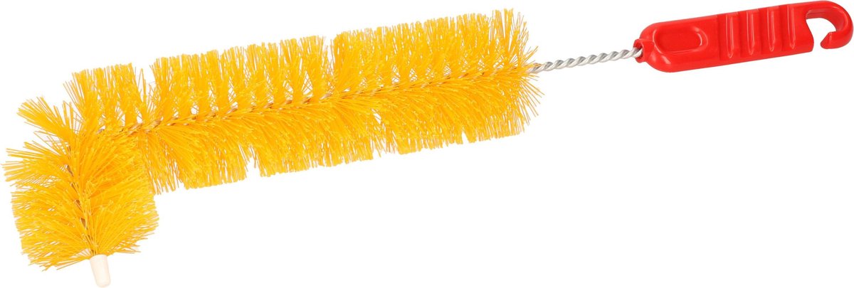 Kunststof radiatorborstel/verwarmingsborstel oranje/rood L-vorm 36 cm - Schoonmaakborstel/rager verwarming