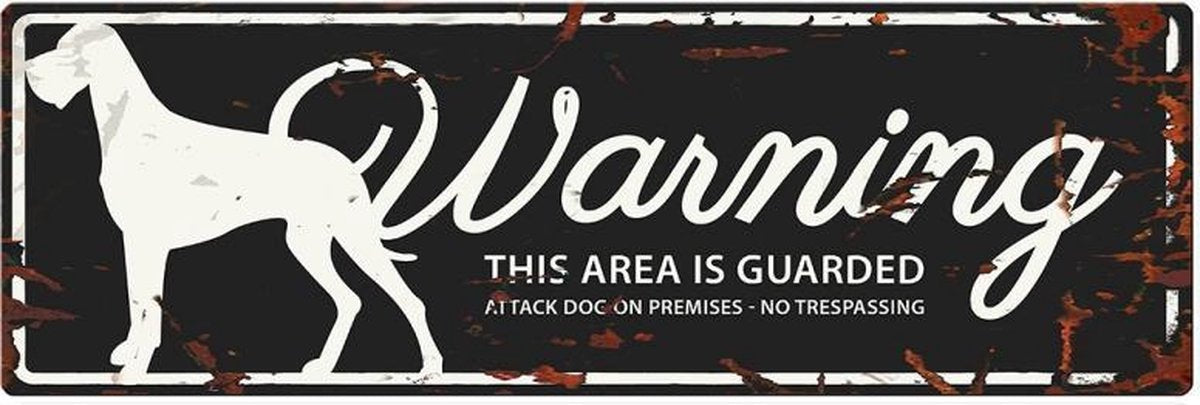D&D Waakbord / Warning sign danish dog gb Zwart 40x14cm
