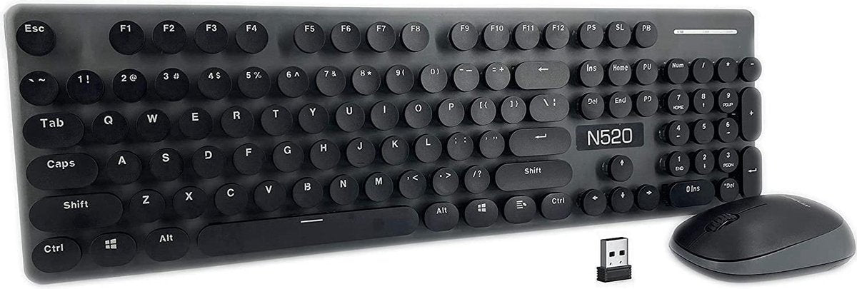 Toetsenbord met Muis - Steampunk - Vintage - Zwart - QWERTY - Draadloos