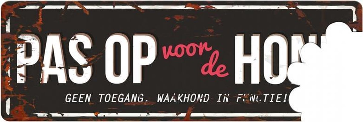 D&D Waakbord / Warning beware of the dog n Zwart/rood 40x14cm