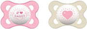MAM Fopspeen Decor Message - 0-6 maanden - Siliconen - Sterilisatiedoos - Set van 2 - Papa roze