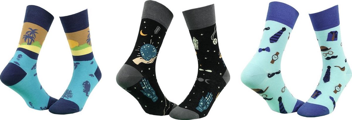 Livoni Socks - Special sokken - Katoen - 3 stuks (esoterisch blauw) - Giftbox - Maat 39-42 - Geschenkset - Verjaardag - Cadeau - Naadloos