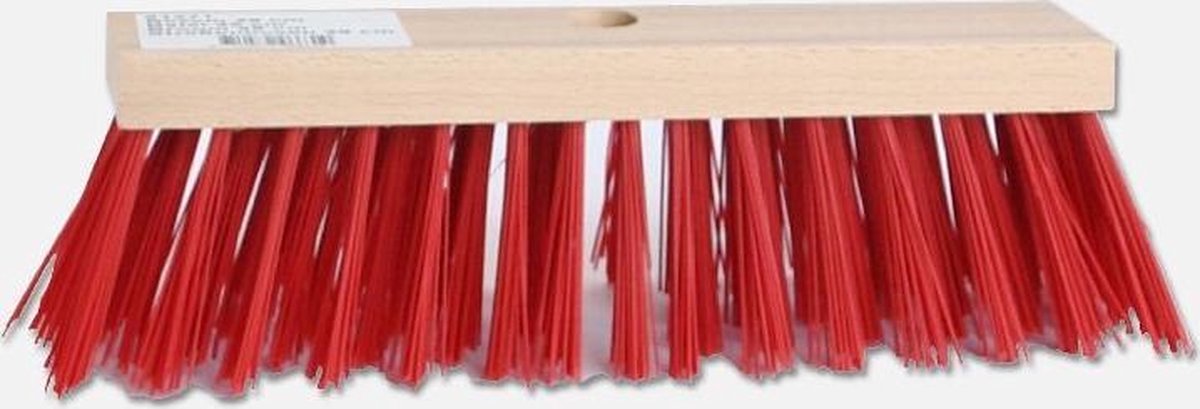 Straatbezem 29cm hout kunstvezel rood