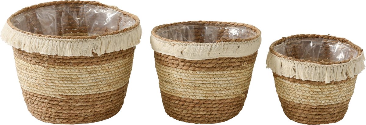 J-Line Set Van 3 Manden Kwastjesband Mais Schil/Katoen Beige/Bruin Wit