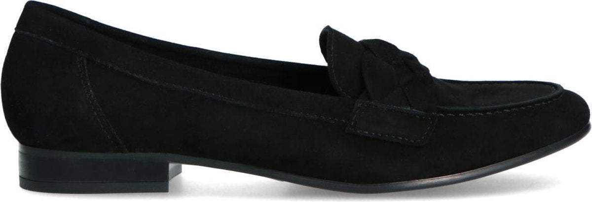 Manfield - Dames - Zwarte leren loafers met gevlochten band - Maat 38