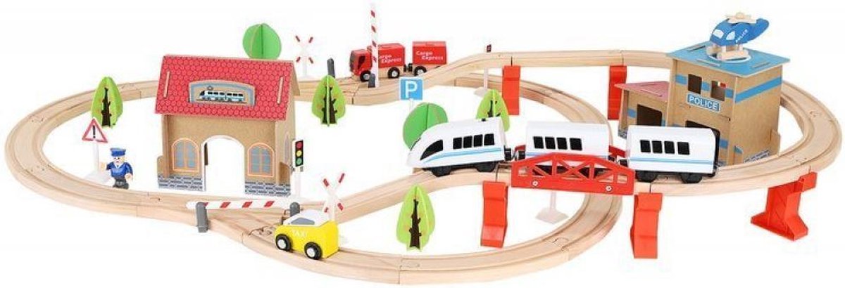 Houten Speelgoed Treinset 89 delig met Elektrische Trein - Treinspeelgoed