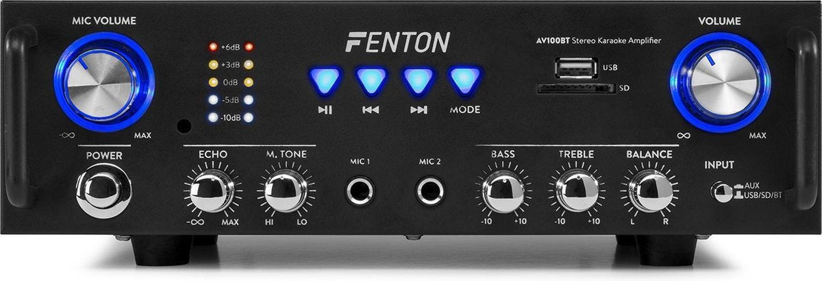 Karaoke versterker - Fenton AV100BT stereo HiFi karaoke versterker met Bluetooth