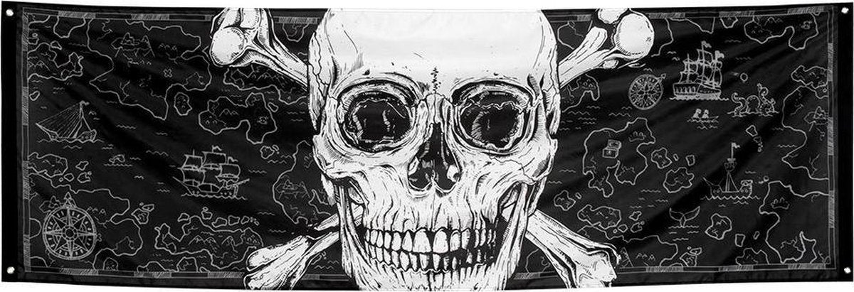 Piraten spandoek met doodshoofd - 74x220cm