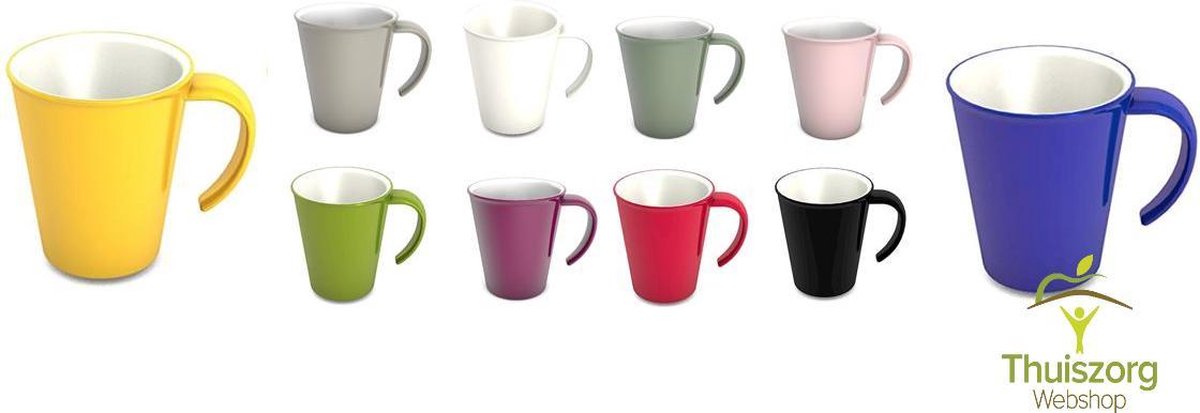 Beker met één groot open handvat: 350 ml - zacht roze/wit