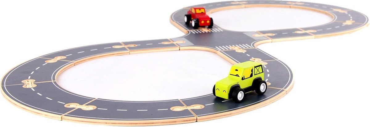 LOEF - autobaan 17 onderdelen - racebaan - houten speelgoed - eco+