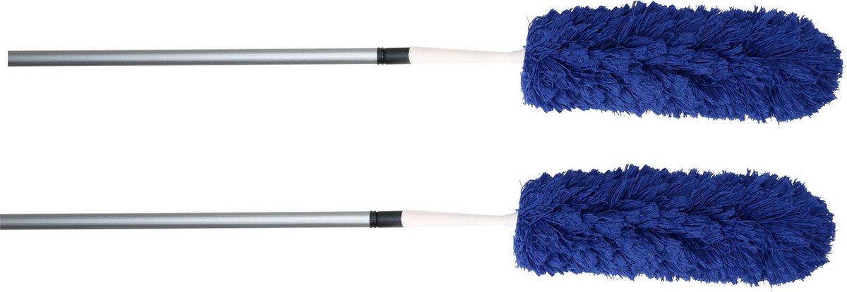 Set van 2x stuks microvezel plumeau/duster met telescoopsteel blauw 75 - 150 cm - Huishuidelijke producten/schoonmaken/afstoffen