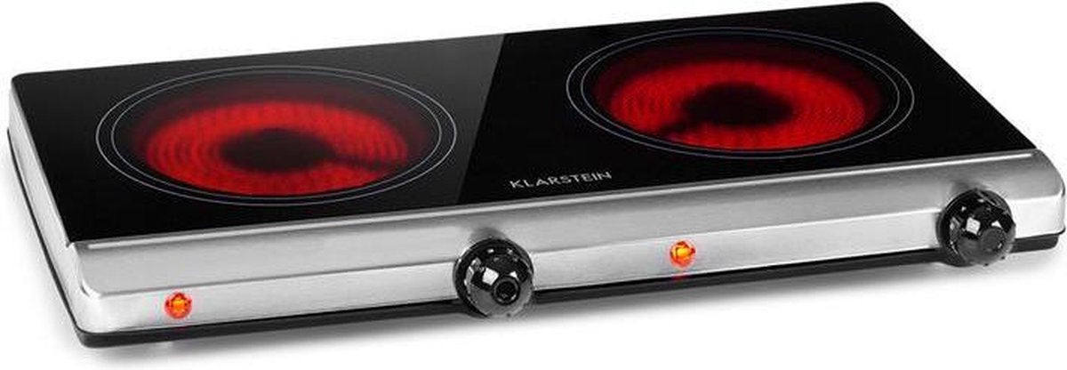 Klarstein Cookbuddy dubbele kookplaat 2400W - 2 kookzones 18cm - thermostaat-draaiknop: 5 standen - glaskeramiek
