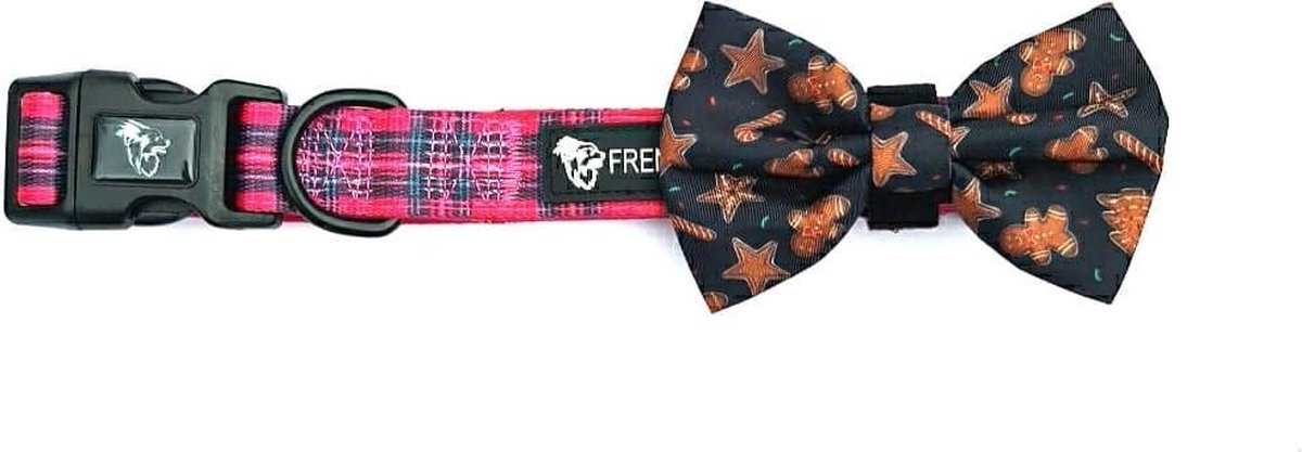Frenkiez barkberry red halsband met kerst strik medium