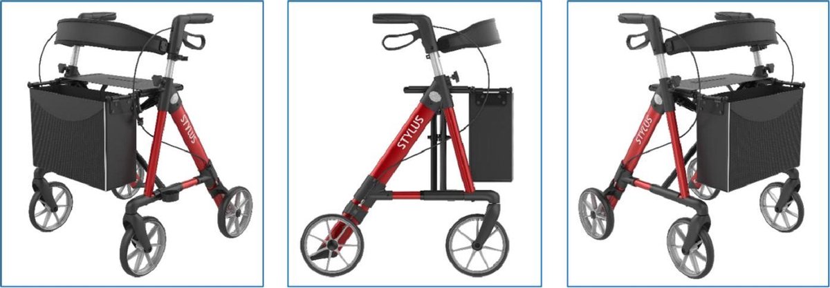 Stylus rollator Rehasense rood - aluminium - compleet met stokhouder