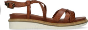 No Stress - Dames - Cognac leren sandalen met gevlochten bandjes - Maat 38