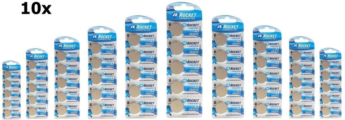 50 Stuks (10 Blisters a 5st) - Rocket CR2032 3V Lithium batterij