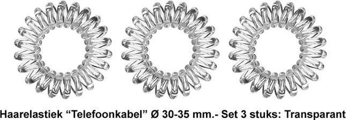 Rojafit “Telefoonkabel” Haarelastiek - Mini - Ø 30-35 mm - Set 3 Stuks - Transparant