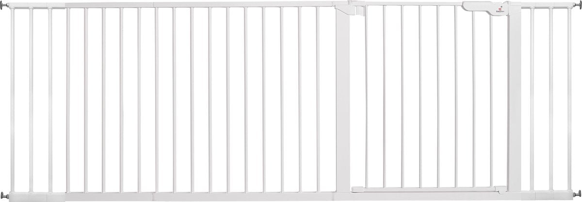 BabyDan Traphek Deurhek Klemhek Premier All in One max. 215cm - Wit incl wallcups - Metaal - 73cm hoog - Traphek Zonder Boren - Klembevestiging – Veiligheidshek - Max. secure gate – Eenvoudig te installeren - 2 kanten openen