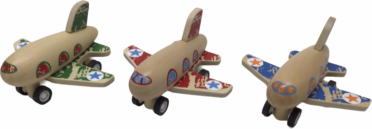 3 houten vliegtuigjes
