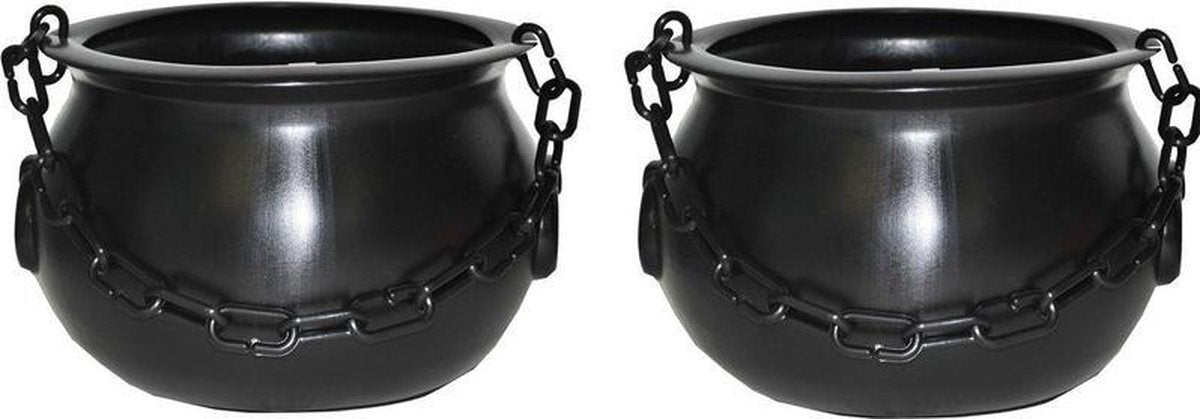 2x Heksenketel voor kinderen 25 cm - Halloween decoratie/versiering - Heksen verkleedaccessoires ketels