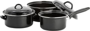 Lite-Body - Magnus Pannenset 3-delig - kookpan 18 en 20 cm met deksels  en steelpan 16 cm- Emaille - Mystique Zwart
