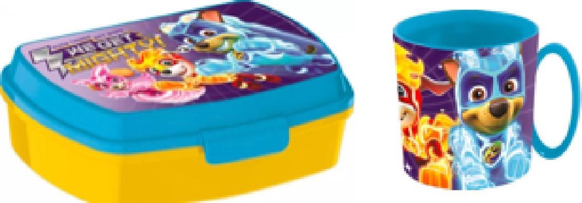 Paw Patrol brooddoos (17 cm - 13 cm - 6 cm) + drinkbeker (9 cm hoog - 350 ml)