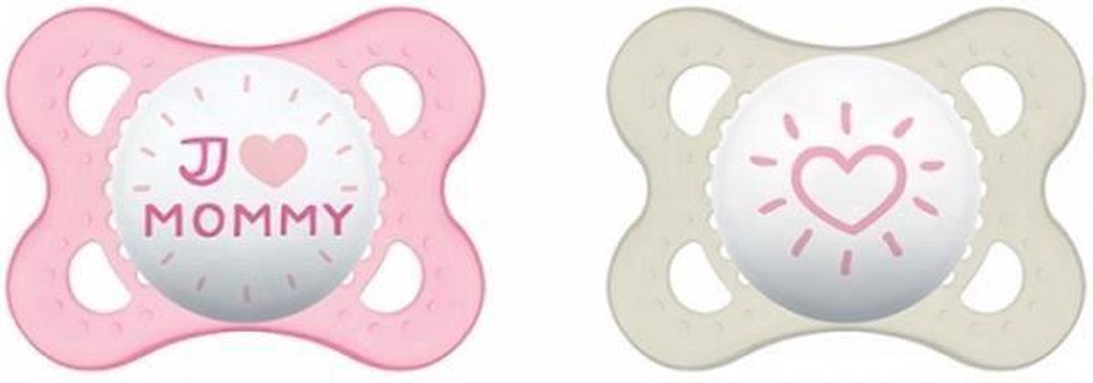 MAM Fopspeen Decor Message - 0-6 maanden - Siliconen - Sterilisatiedoos - Set van 2 - Mama roze Mom