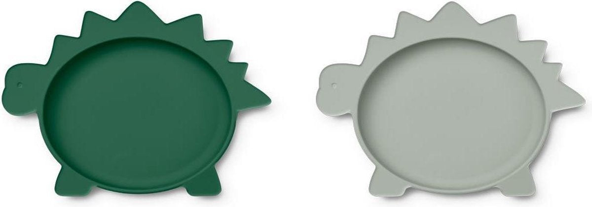 Siliconen bordjes Olivia Dino Garden Green / Dove blue mix 2 set | Liewood