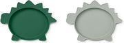 Siliconen bordjes Olivia Dino Garden Green / Dove blue mix 2 set | Liewood