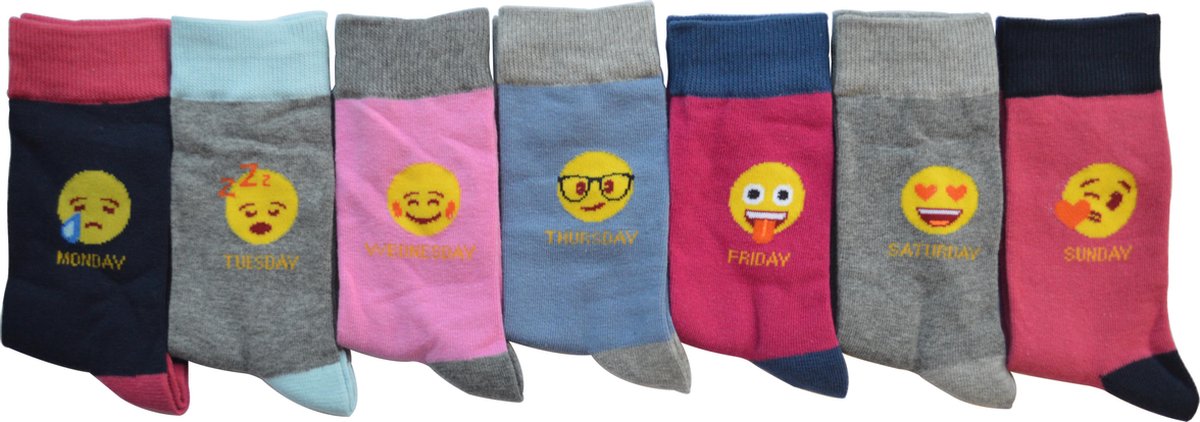 Emoji Sokken / Kousen Multipack 7-paar meisjes Maat 31/34 - Emotion chaussettes socks