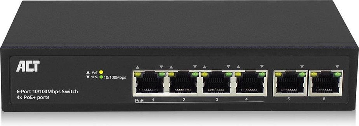 ACT AC4430 6-Poorts 10/100Mbps Switch | 4x PoE+ poorten