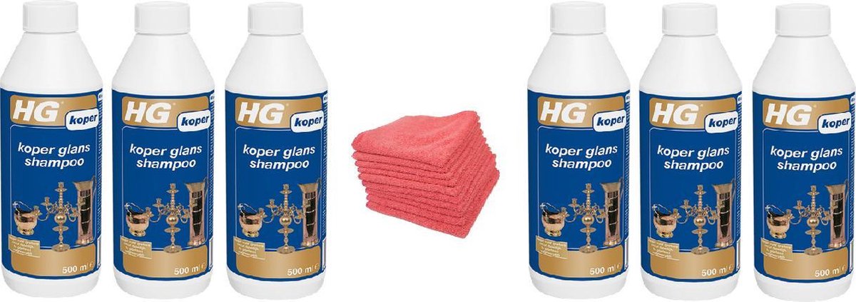 HG koper glans shampoo Doos 6 Stuks + 10 Microvezeldoeken