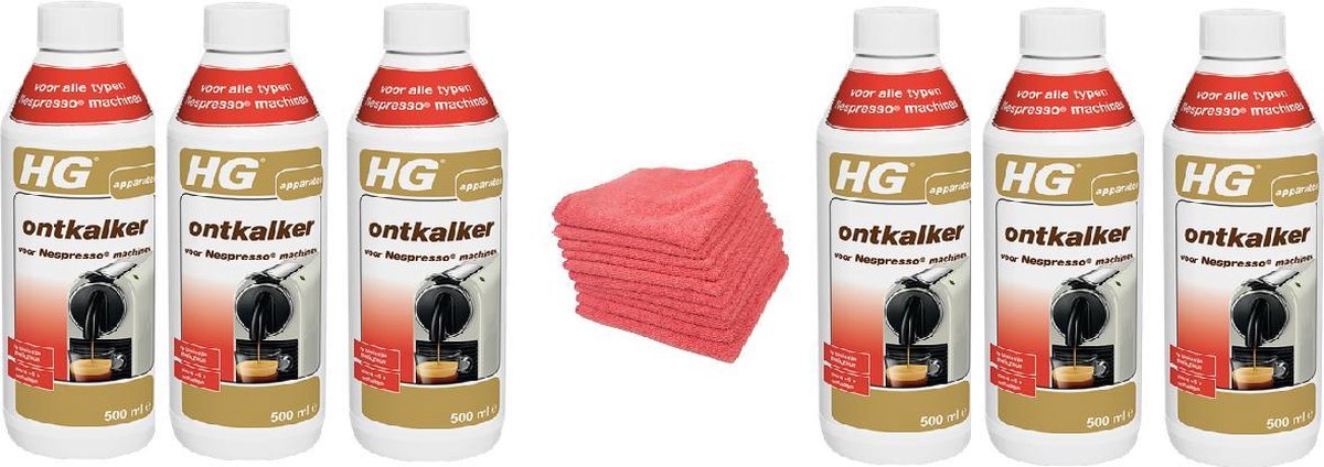 HG ontkalker voor Nespresso machines Doos 6 Stuks + 10 Microvezeldoeken