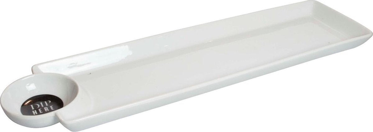 Broodschaal 'Dip here" wit 41x11cm