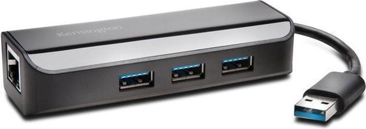 Kensington UA3000E USB 3.0 Ethernet Adapter & 3-Port Hub — Black