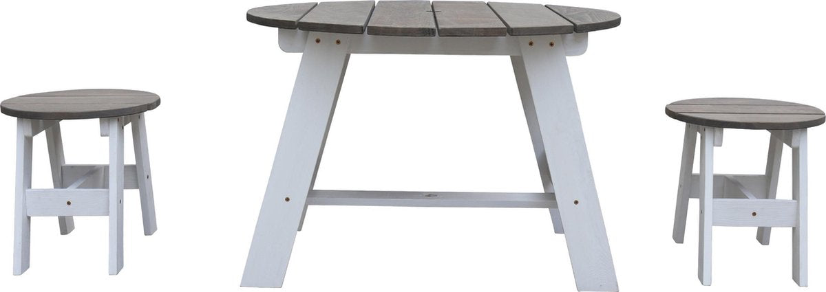 AXI 3-delig Picknickset Rond Grijs/wit - FSC Hout - Tafel incl. 2 krukjes