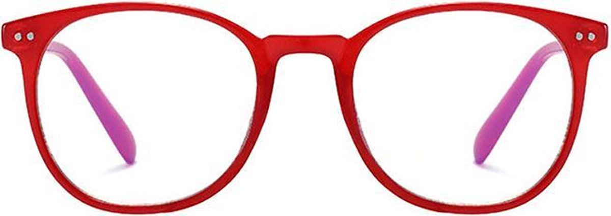 Computerbril - Anti Blauwlicht Bril - Rond Retro Model - Rood