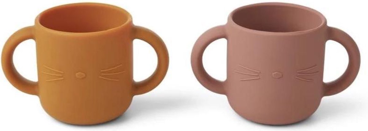 Gene Silicone Cup - 2 Pack Cat Dark Rose | Liewood