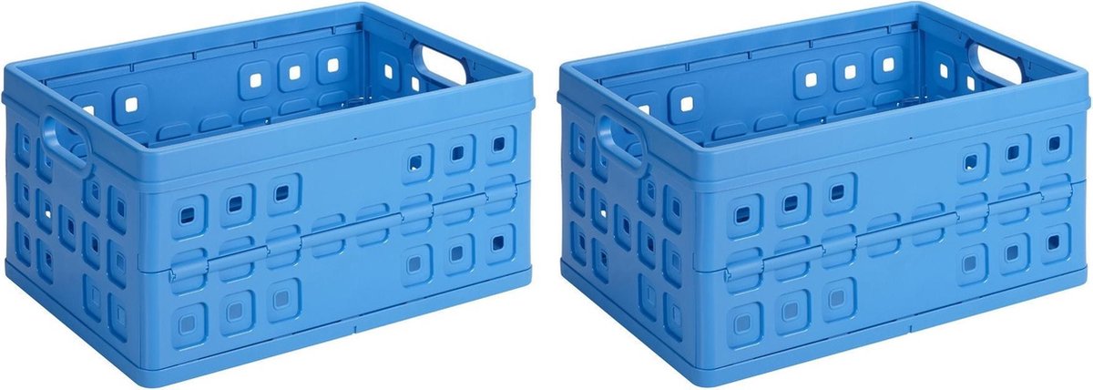 2x Vouwkratten/inklapbare boodschappenkratten/opberg kratten 46 liter - blauw - Vouwkratten/boodschappenkratten/klapkratten