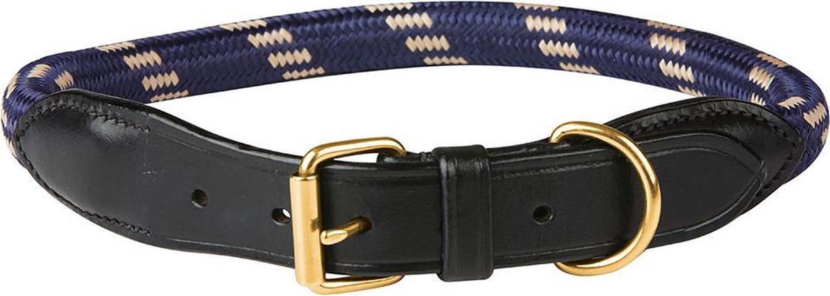 DW4Trading® Weatherbeeta lederen honden halsband navy-bruin maat S