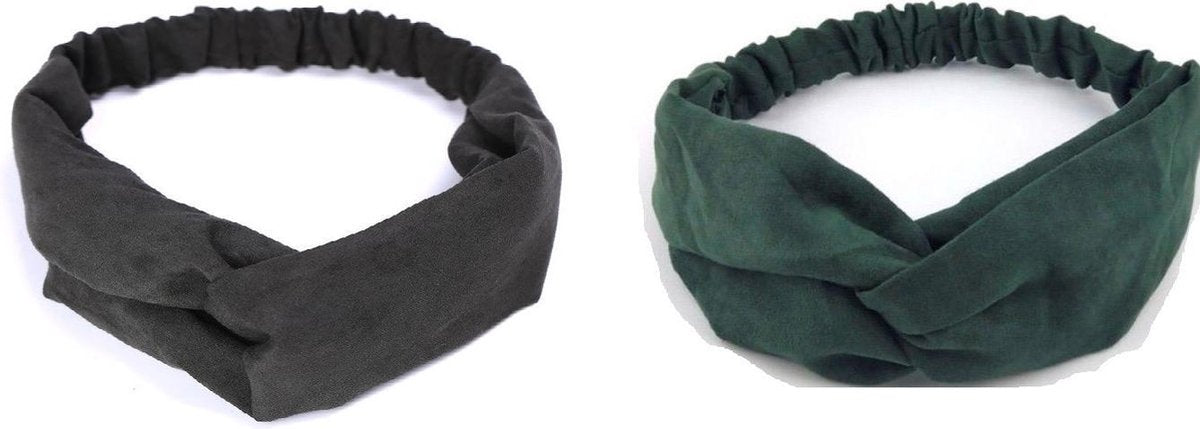 Set 2 stuks | Suède dames haarbanden - groen - zwart | Dames - tieners - meisjes haarbandjes