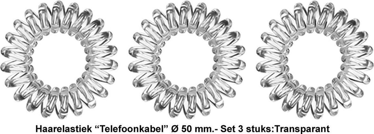 Telefoonkabel Haarelastiek - spiraal elastiek - haarelastiek - Set 3 Stuks - Transparant  Ø 50mm