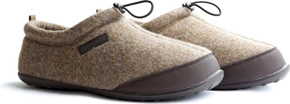 Travelin' Back-Home Dames Sloffen - Wollen Pantoffels - Rubberen zool - Beige/Zand - Maat 36