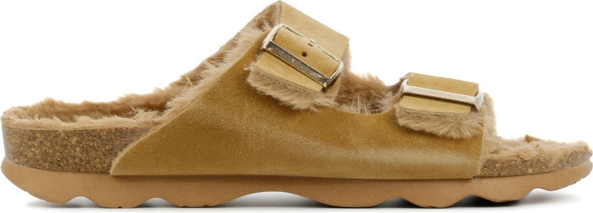 Mace Vrouwen Suède Pantoffels / Damesschoenen Harde zool Sloffen - M1055 - Beige - Maat 39