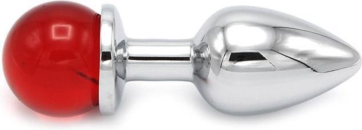 Kiotos Steel Aluminium Buttplug met Glinsterende Ronde Siersteen - rood
